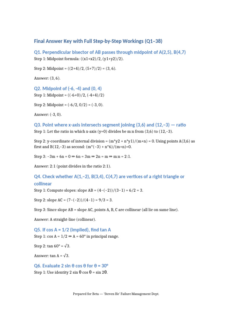 Answer Key Full Workings Math T-2 | PDF | Trigonometric Functions | Area