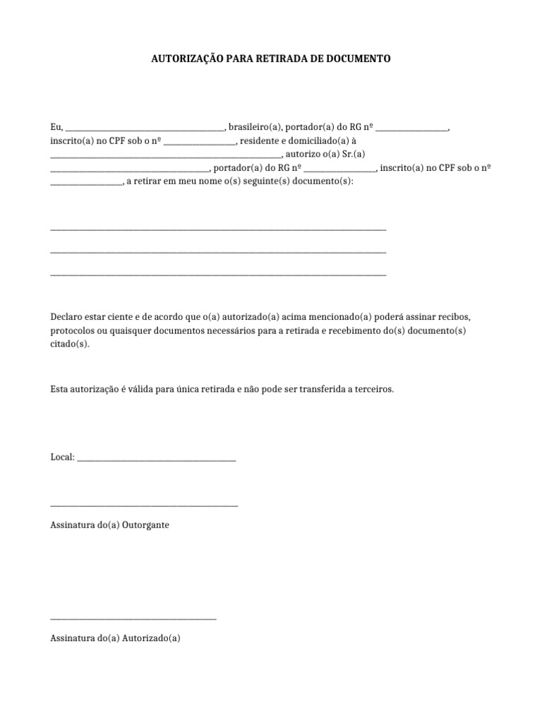 Modelo Autorizacao para Retirada de Documento | PDF