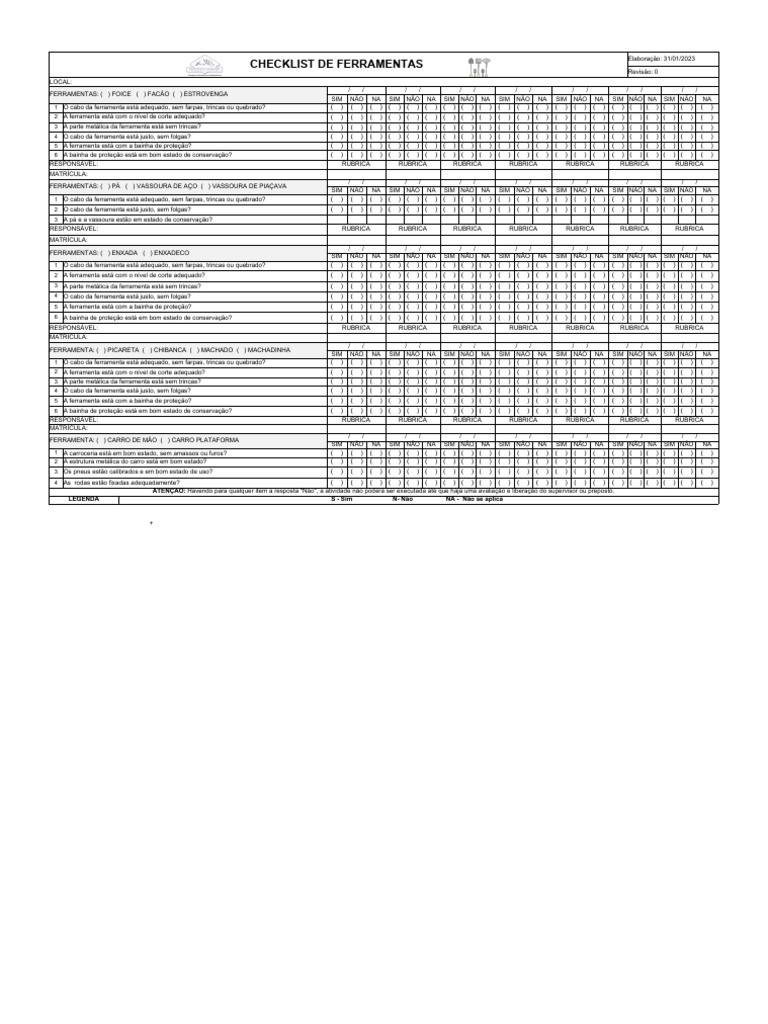 Checklist Ferramentas Manuais - Support Mining | PDF