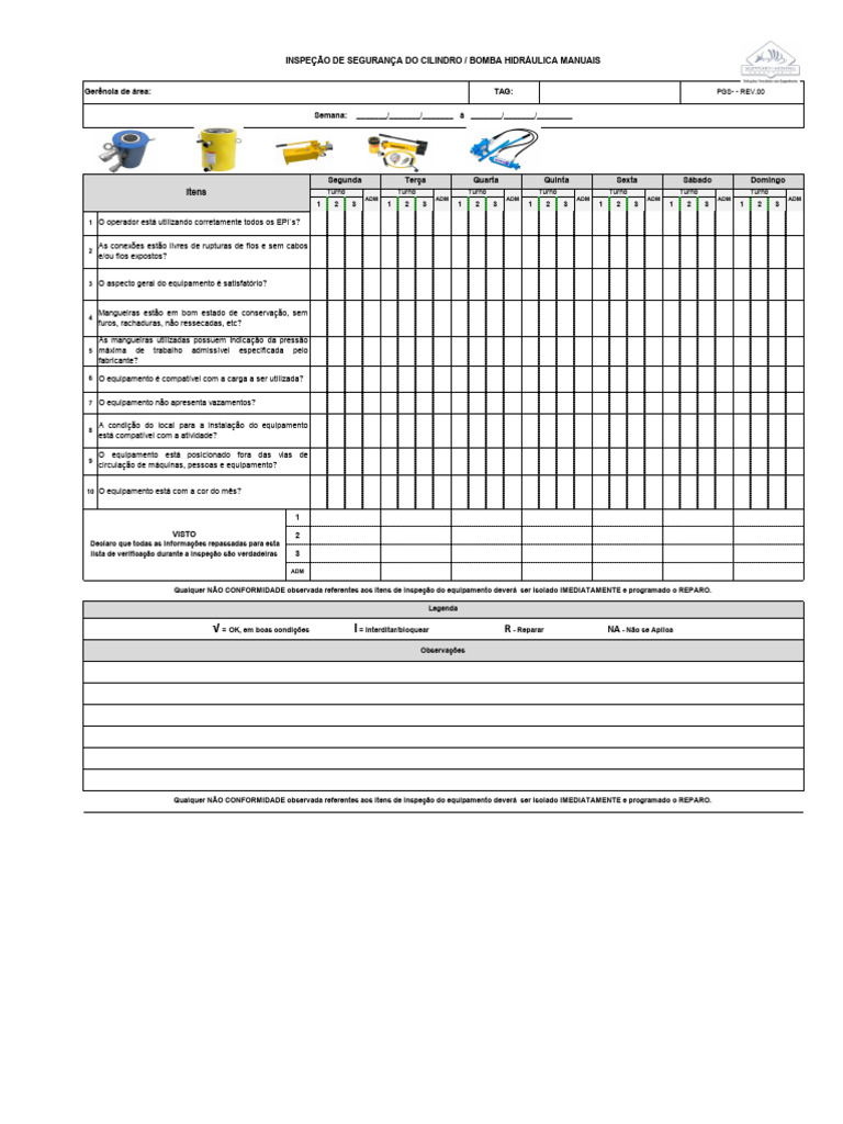 Checklist Bomba Hidraulica Manual | PDF