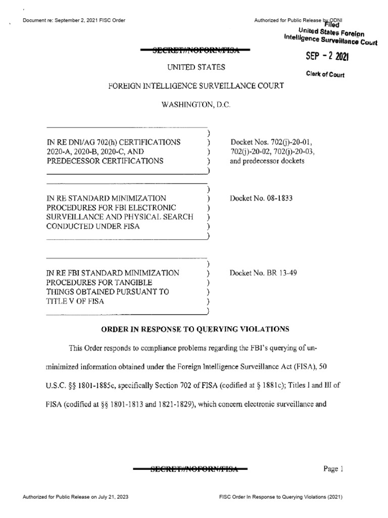 Odni Release | PDF | Foreign Intelligence Surveillance Act | United ...