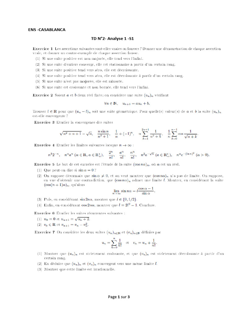 Td2 s1 Analyse 1 | PDF