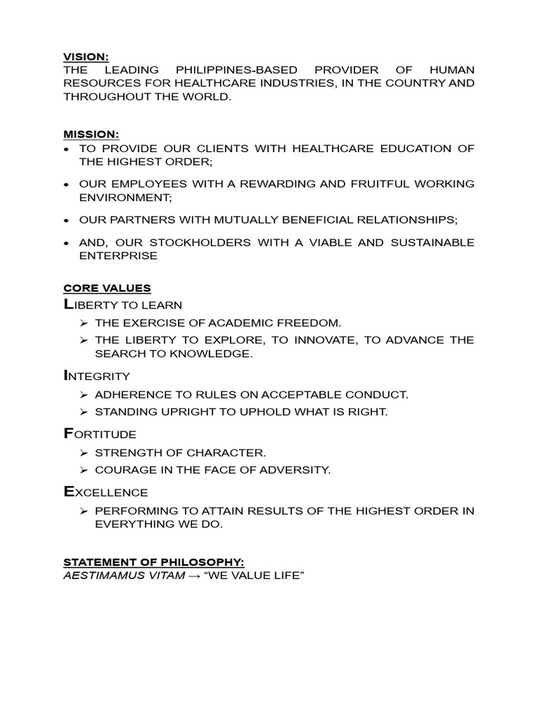 DDC Vision, Mission, Core Values | PDF