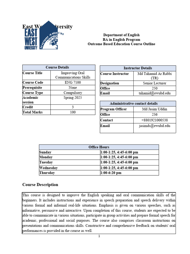 ENG 7100 (10), Course Outline, Spring 25 | PDF | Communication | Learning