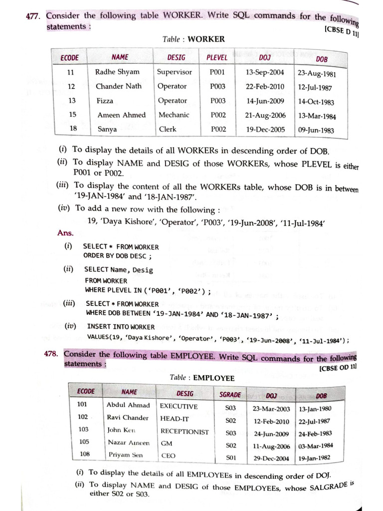 SQL Question S | PDF