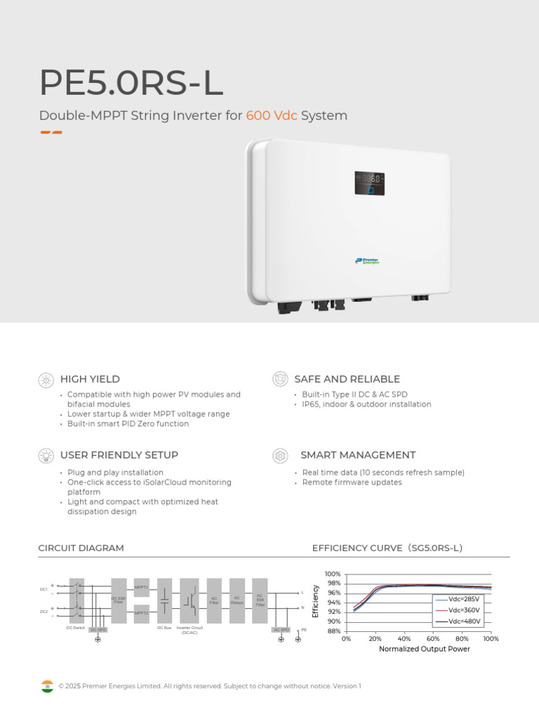 Premier Energies 5kw Inverter Datasheet | PDF | Alternating Current ...