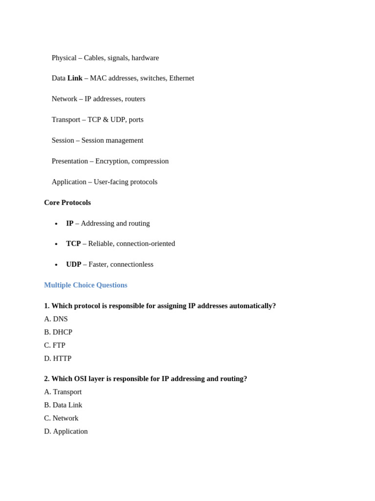 Protocols Test | PDF | Internet Protocol Suite | Computer Network