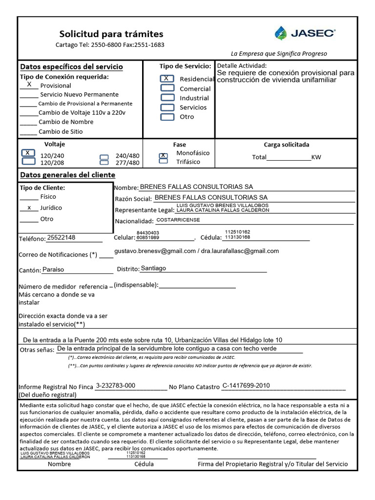 Solicitud Servicios Jasec | PDF