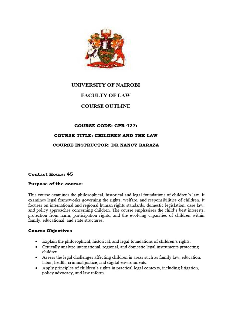 2025 Children and the Law Llb Course Outline | PDF | Children's Rights ...