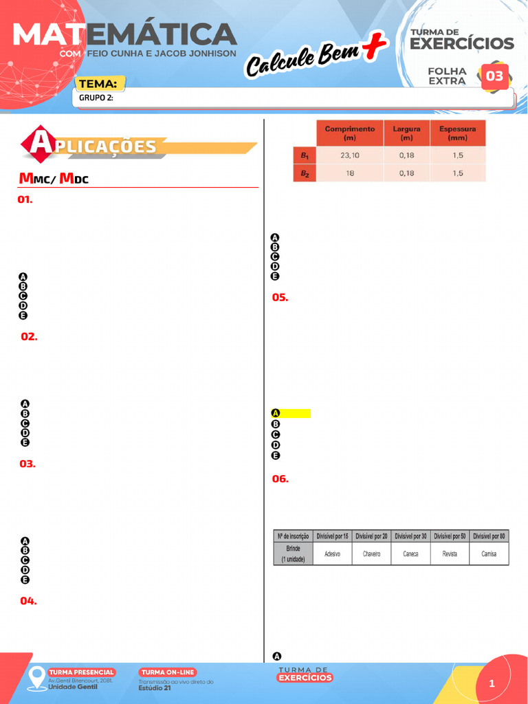Calcule Bem Exercícios - Calcule Bem Mais - Folha 03 Aluno | PDF ...