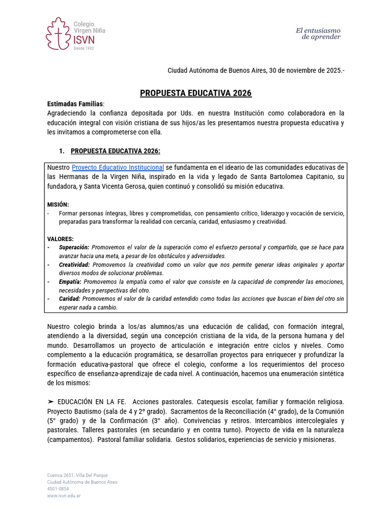 Propuesta Educativa 2026 | PDF | Educación de la primera infancia ...