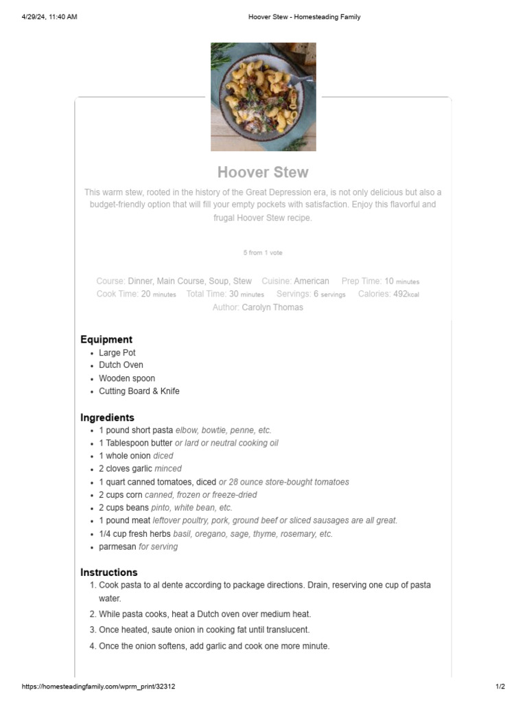 Hoover Stew - Homesteading Family | PDF | Pasta | Cooking