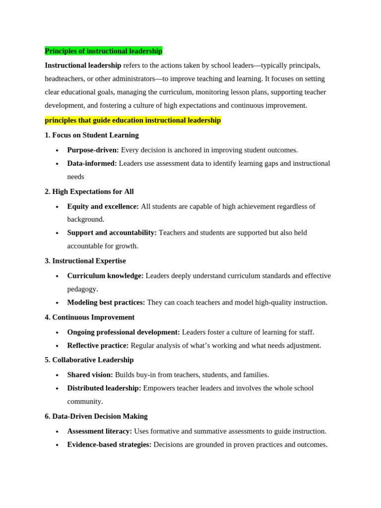 Principles of Instructional Leadership | PDF | Teachers | Leadership
