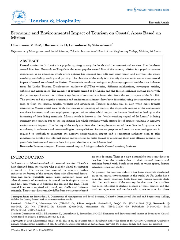 Economic and Environmental Impact of Tourism On Coastal Areas Based On ...