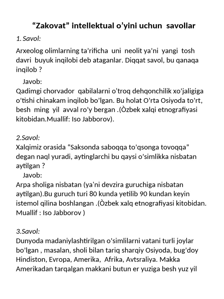 Zakovat Savollari | PDF