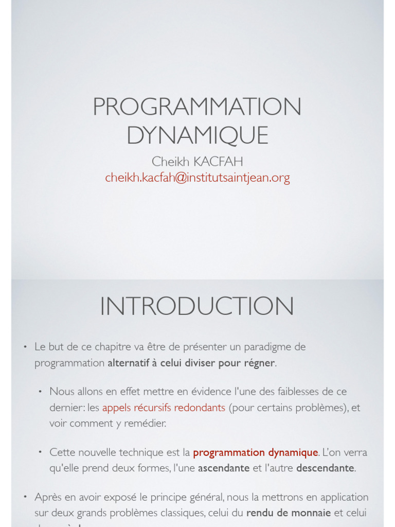 Cours6 Programmation Dynamique | PDF | Programmation dynamique ...
