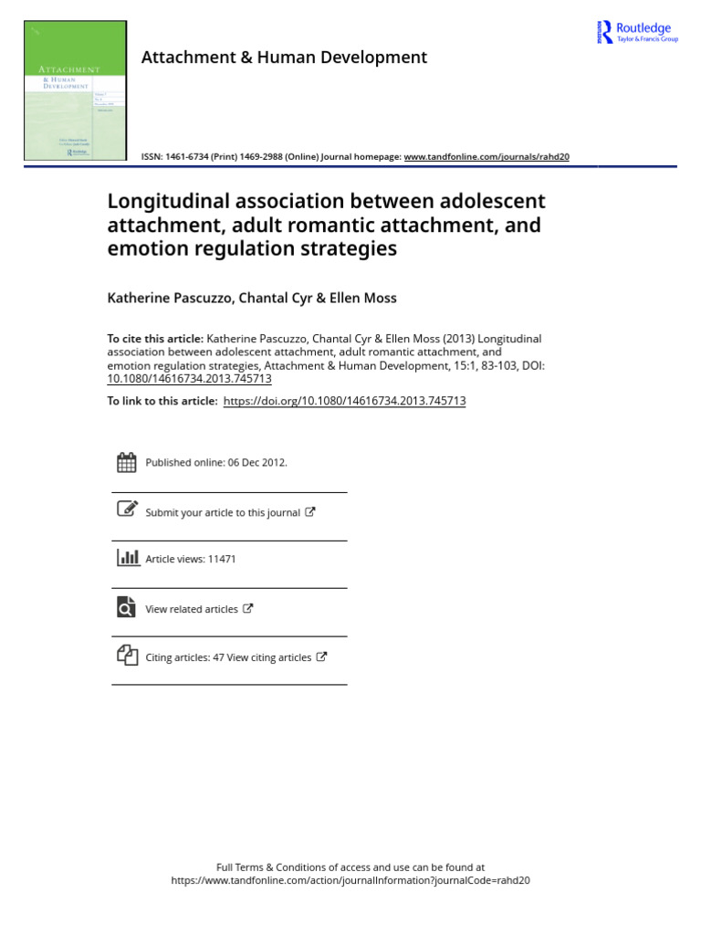 Longitudinal Association Between Adolescent Attachment Adult Romantic ...