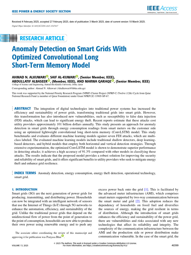Anomaly Detection On Smart Grids With Optimized Convolutional Long ...