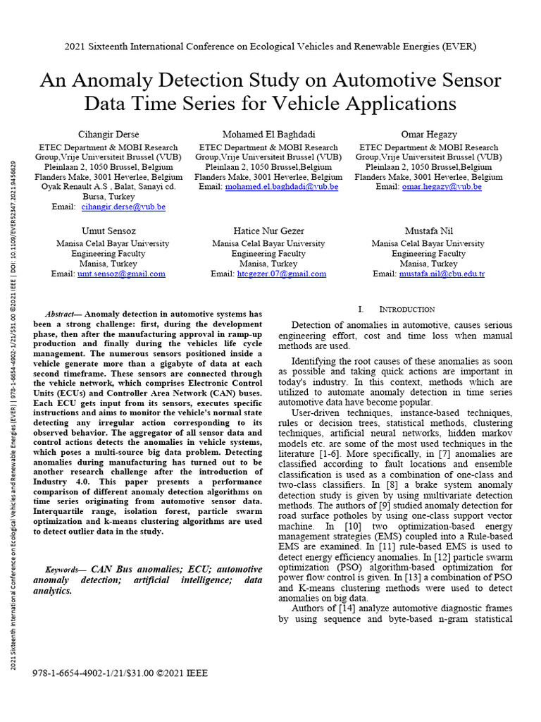 Derse Et Al. - 2021 - An Anomaly Detection Study on Automotive Sensor ...