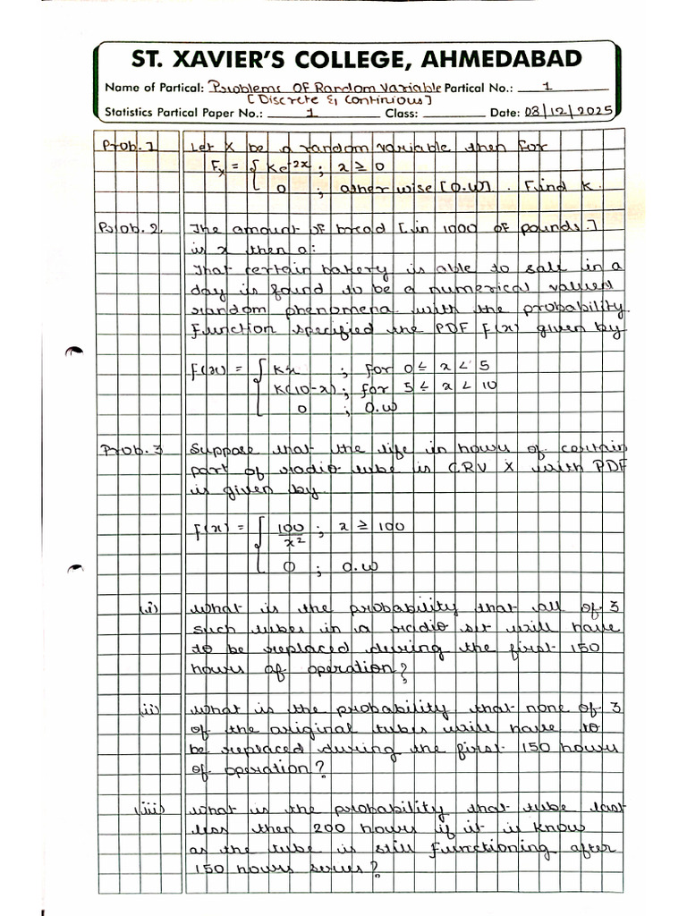 Statistics Sem 2 Practicals | PDF