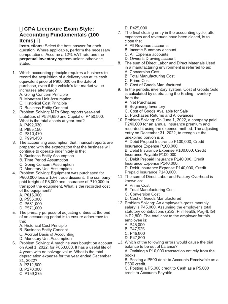 Practice Exam For Accountancy | PDF | Debits And Credits | Cost Of ...