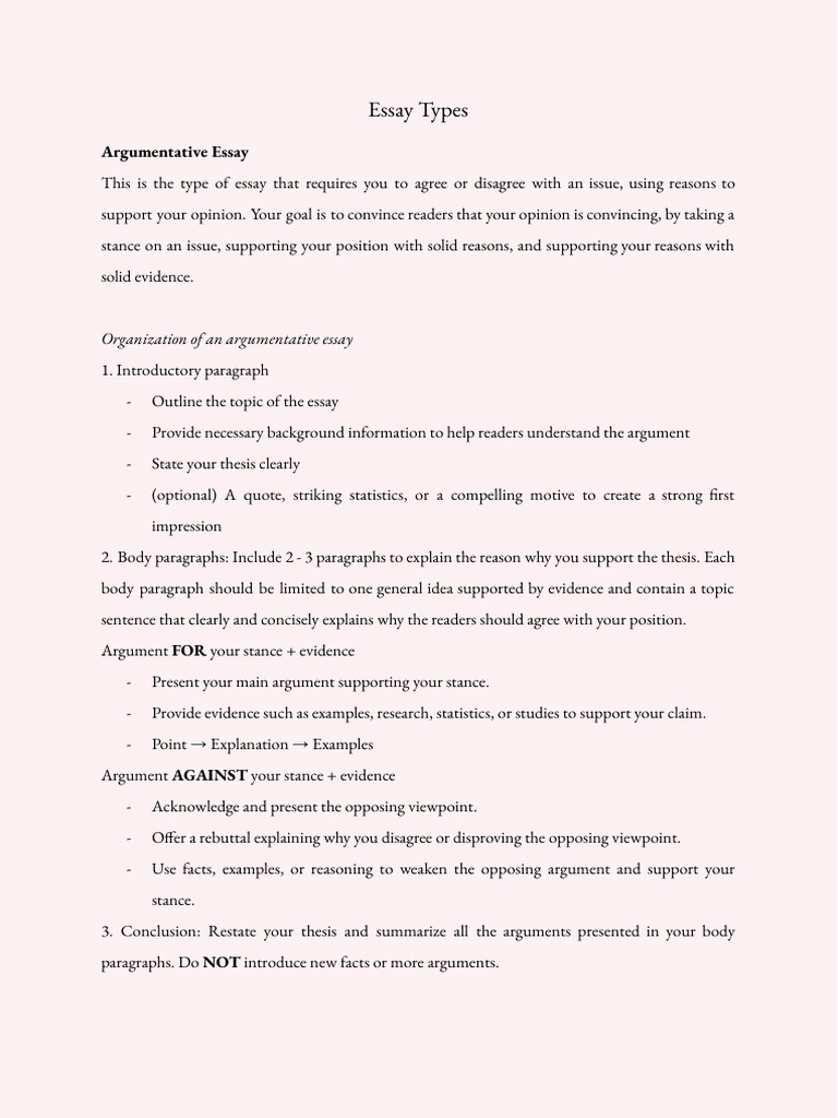 Lecture Note - Essay Types | PDF | Essays | Argument