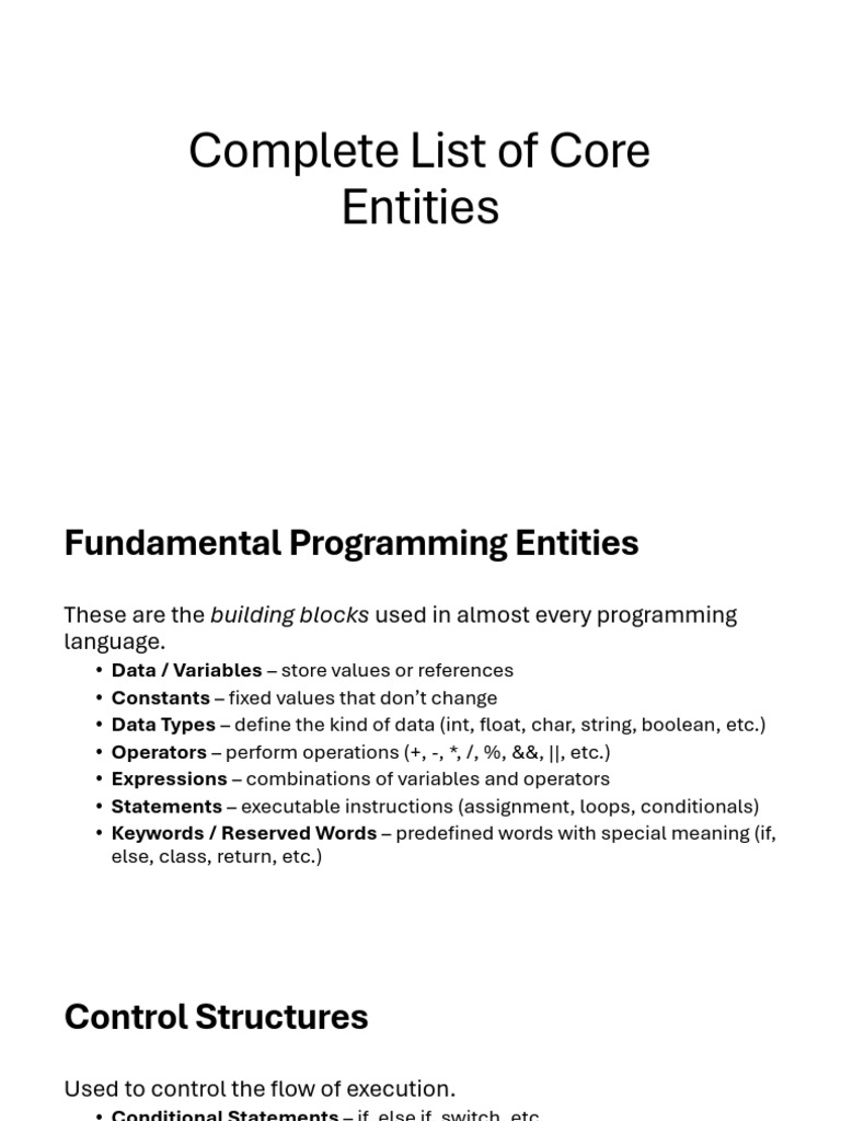 Complete List of Core Entities | PDF | Method (Computer Programming ...