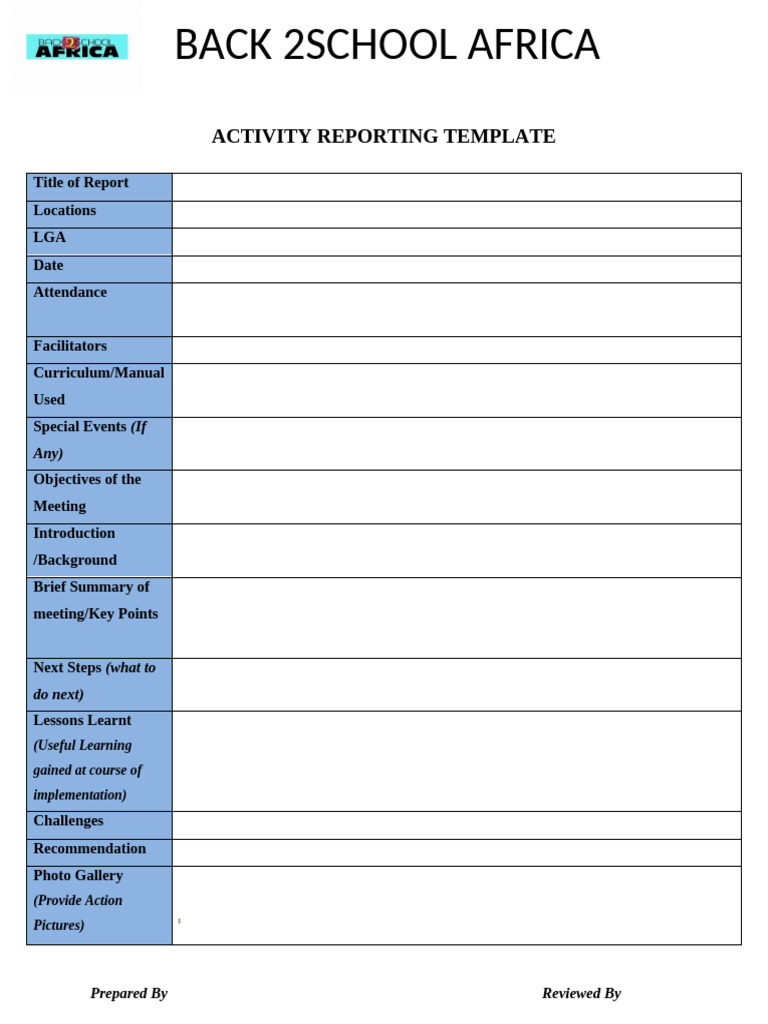 Activity Reporting Template | PDF