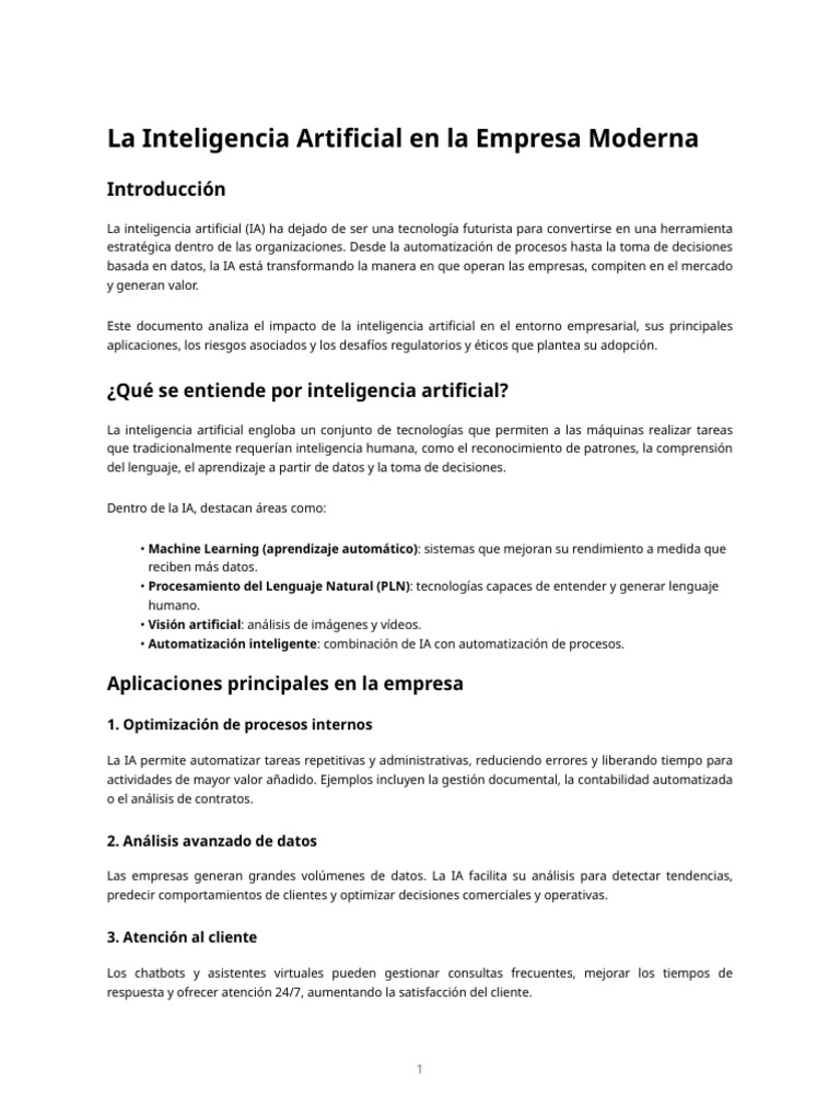 Inteligencia Artificial en La Empresa Moderna | PDF | Inteligencia ...