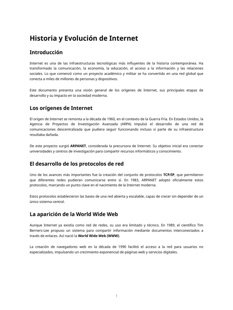 Historia Y Evolución de Internet | PDF | Internet | Red de computadoras