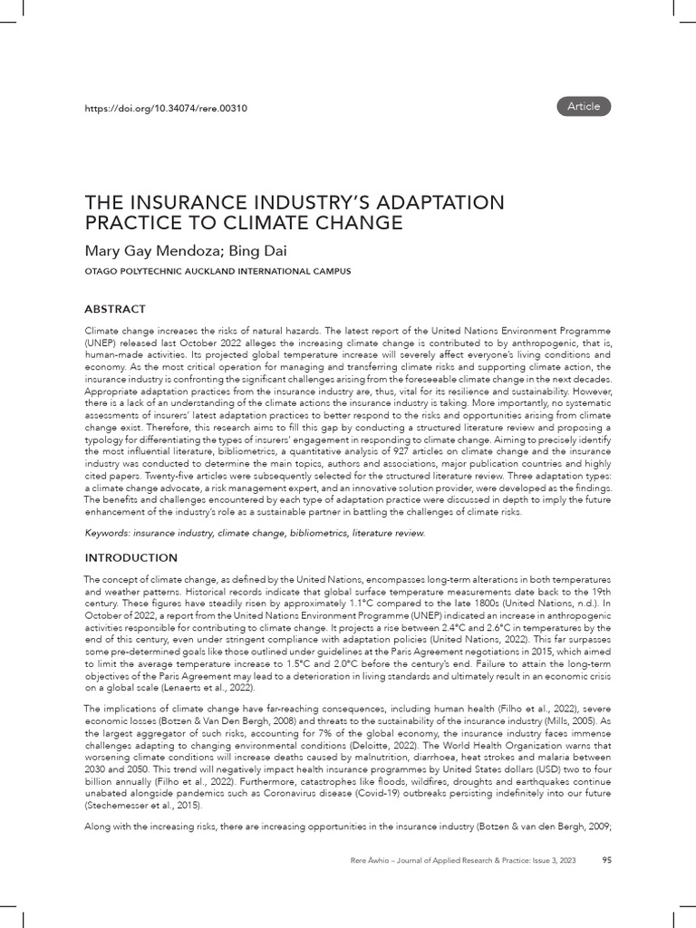 The Insurance Industry’s Adaptation Practice to Climate Change | PDF ...