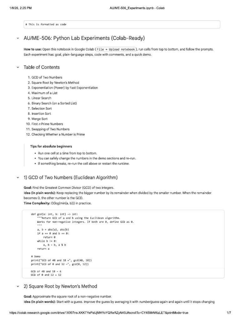 AU ME 506 Python Experiments | PDF