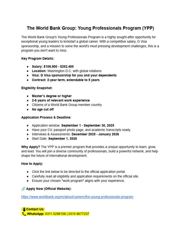 The World Bank Group - Young Professionals Program (YPP) | PDF