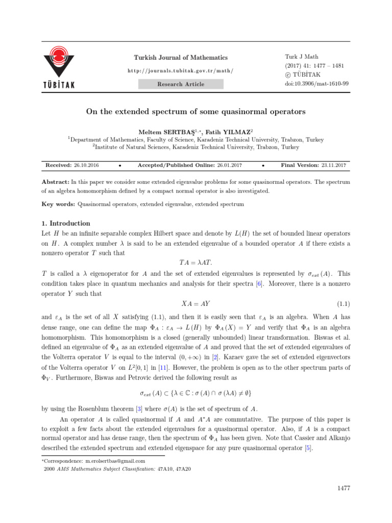 On The Extended Spectrum of Some Quasinormal Operators | PDF ...