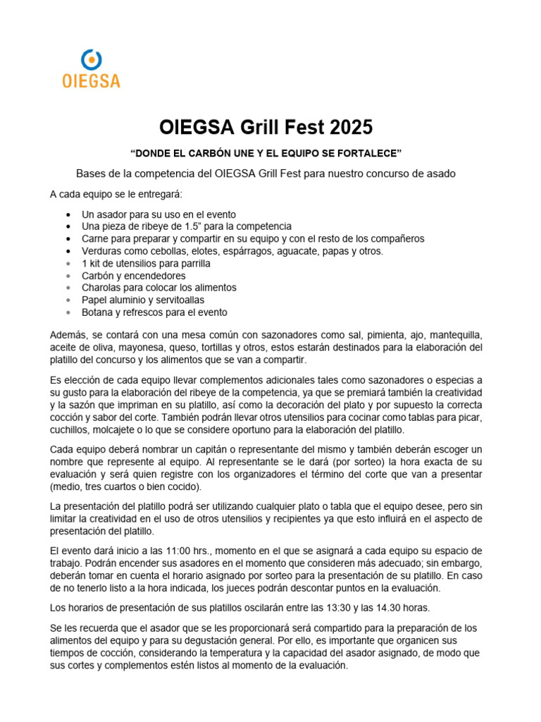 Bases Grill Fest OIEGSA 2025 | PDF | Alimentos | Cocina