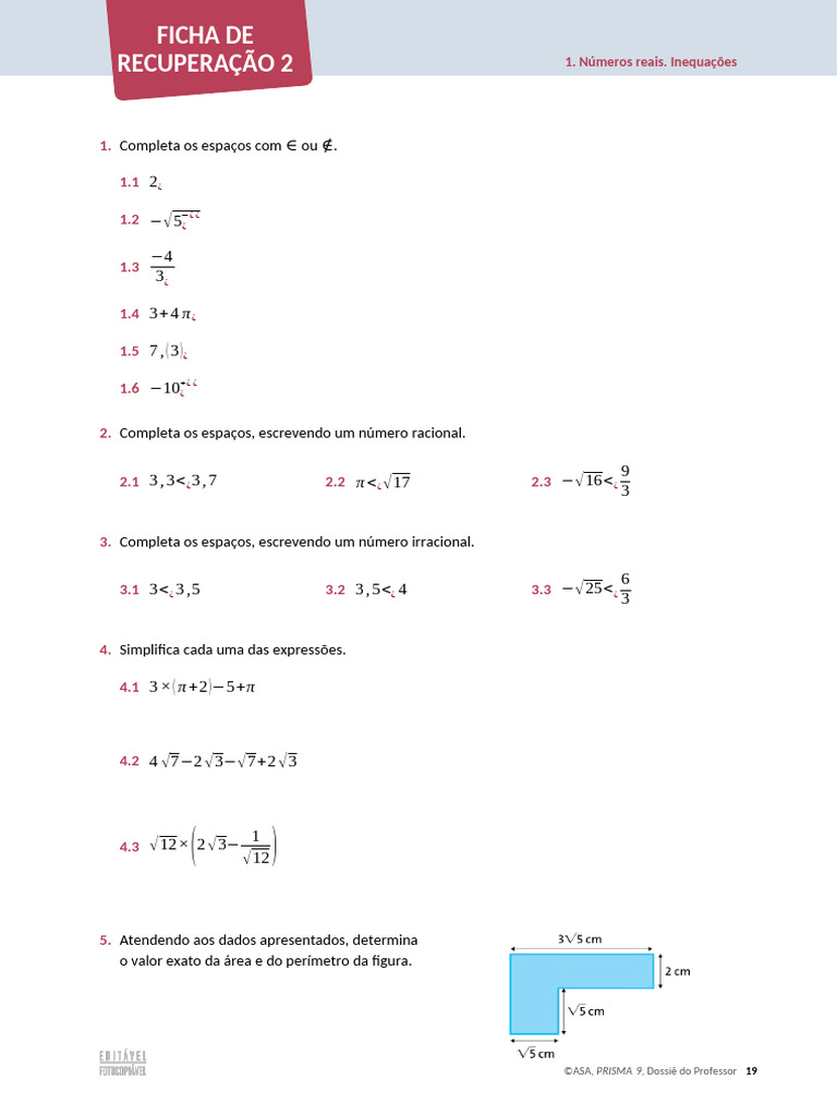 Ficha de Recuperação 2 - Unidade 1 | PDF | Matemática | Conceitos ...