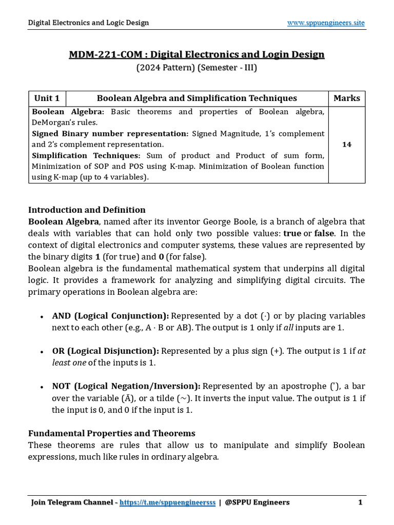 DELD Unit-1 IMP Notes | PDF | Boolean Algebra | Teaching Mathematics