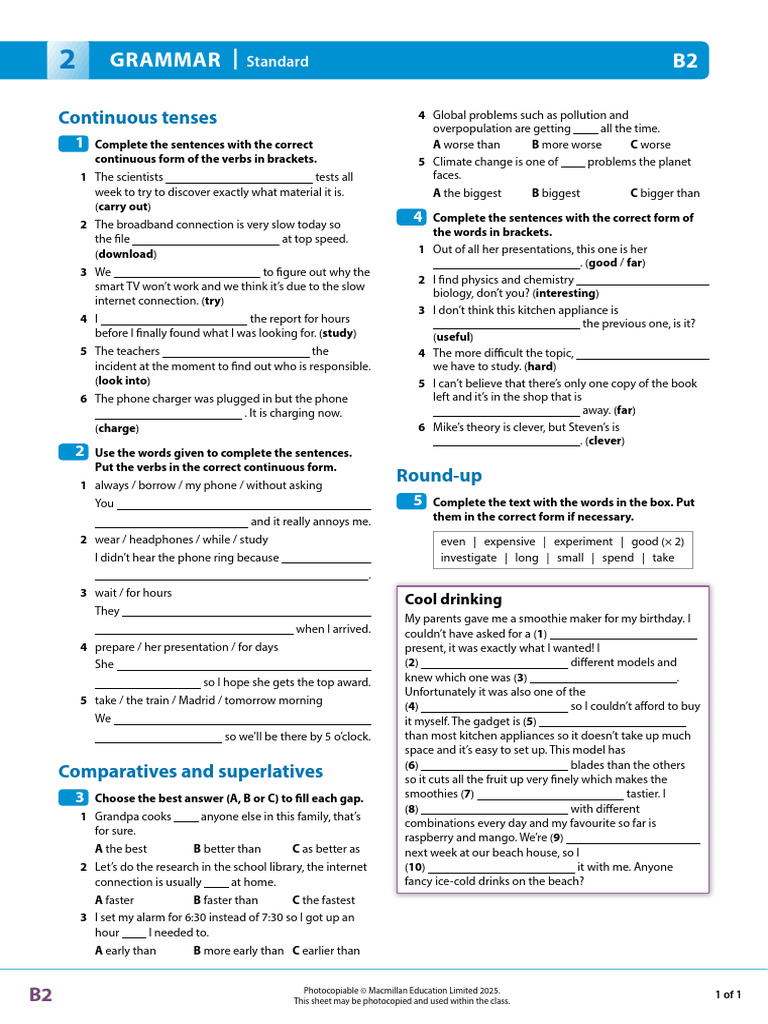 OPT B2 Grammar Standard U02 | PDF