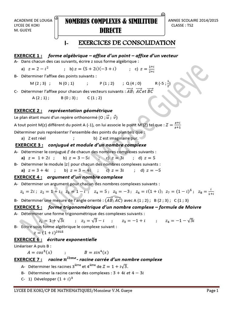 9 Nombres Complexes Similitude | PDF | Nombre complexe | Racine carrée