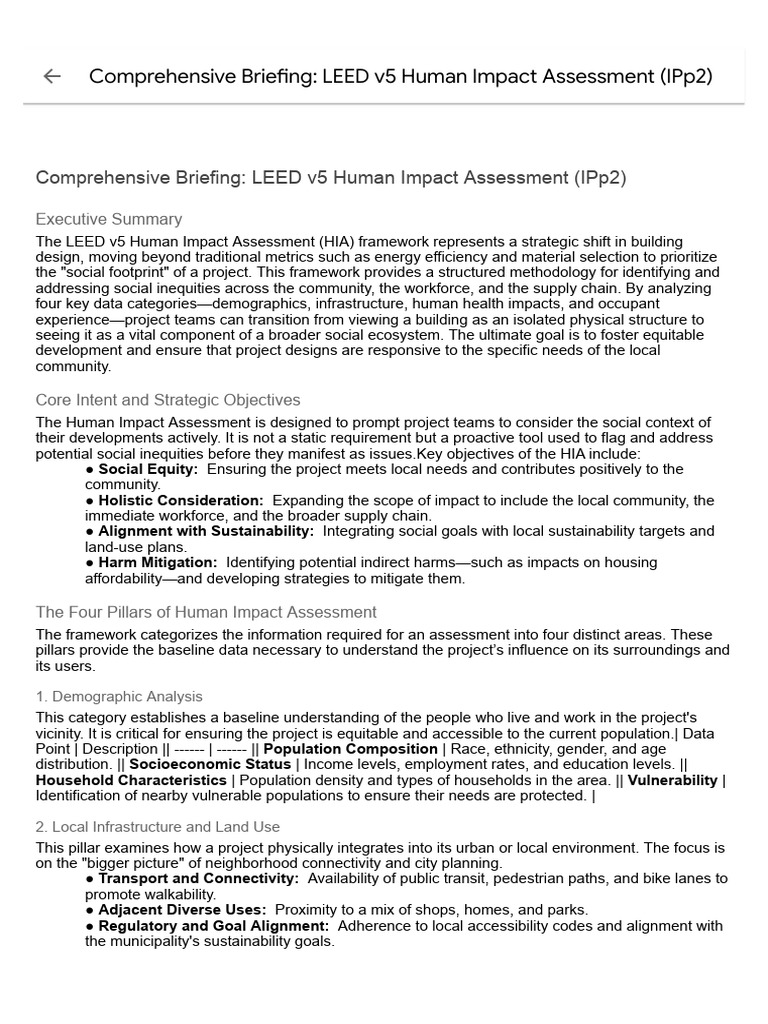 Comprehensive Briefing - LEED v5 Human Impact Assessment (IPp2) | PDF ...