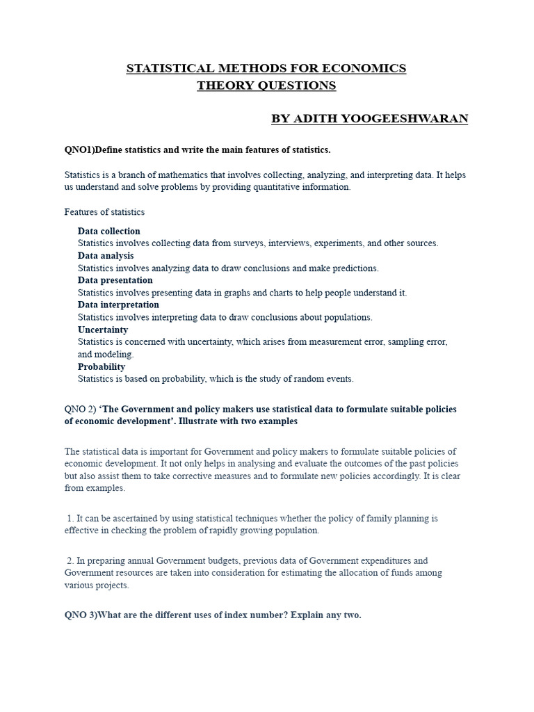 Statistical Methods For Economics | PDF | Cost Of Living | Consumer ...