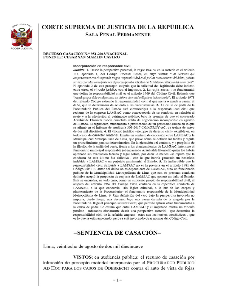 Decisión de Corte Suprema de Justicia - Sala Penal Permanente de 28-08 ...