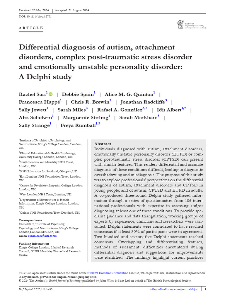 BJOP-116-1 | PDF | Complex Post Traumatic Stress Disorder | Autism