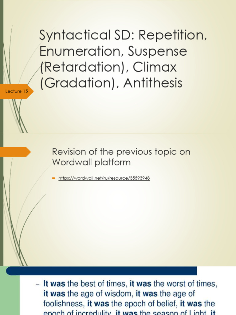 Lecture 21. Repetition, Enumeration, Suspense, Climax, Enumeration ...