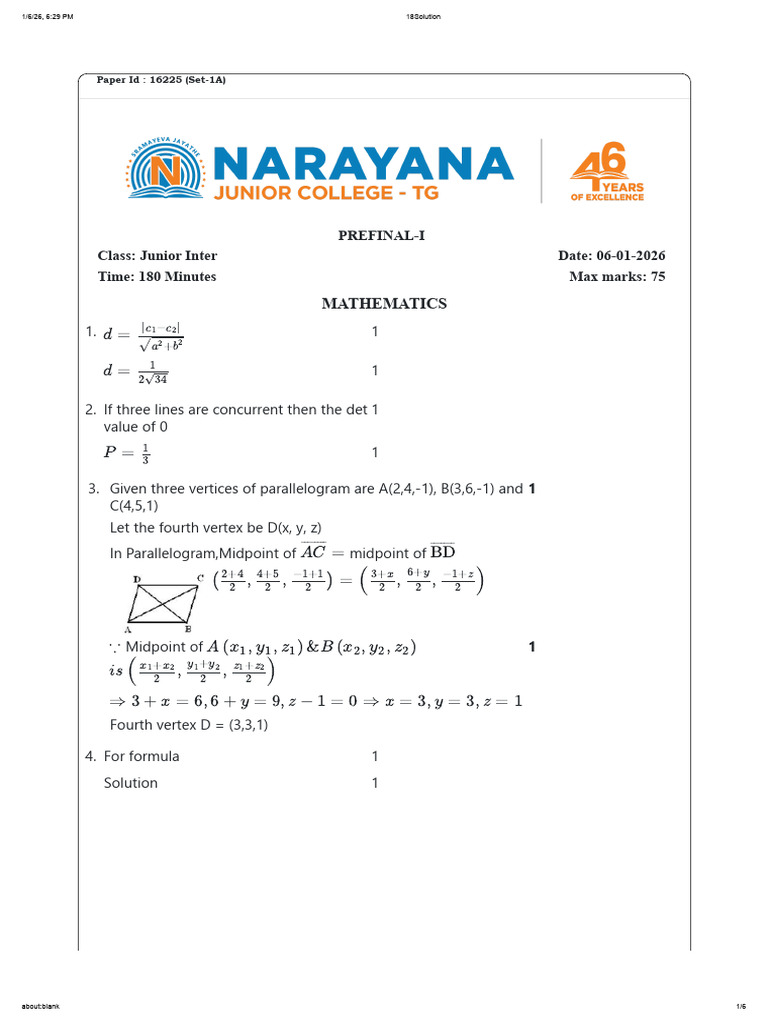 TG JR MPC Prefinal-I Maths-Ib Scheme of Valuation (Ex - Dt. 06-01-2026 ...