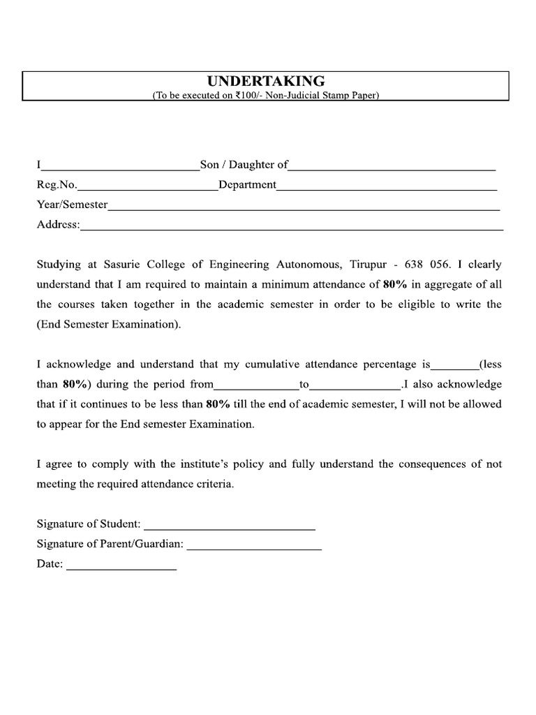 Undertaking Form For English | PDF