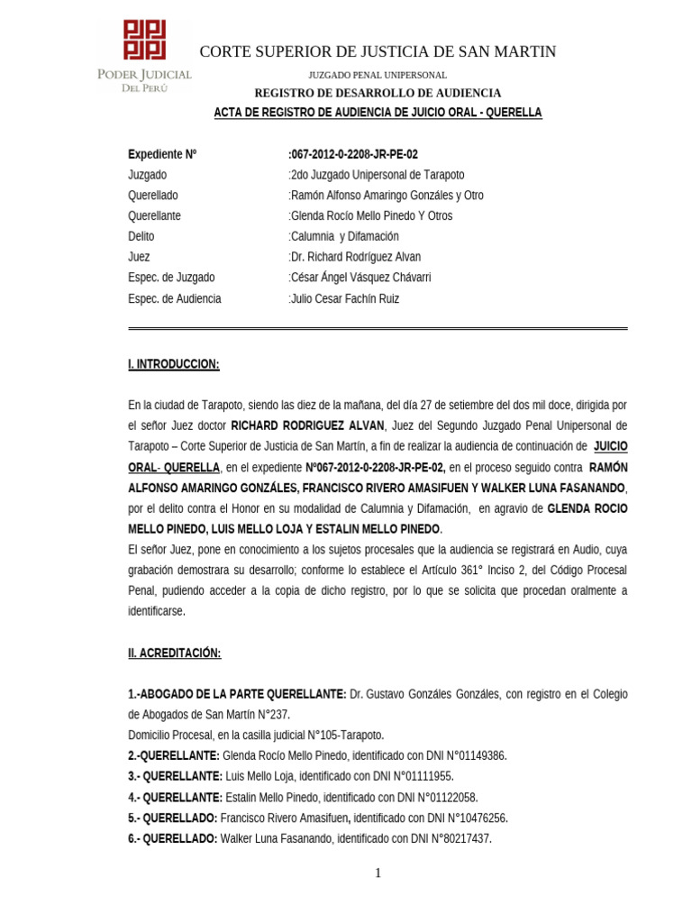 Acta de Juicio Oral 2 | PDF | Queja | Justicia