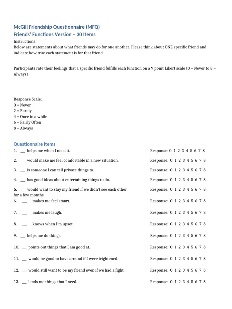 MFQ Friends Functions 30 Item | PDF