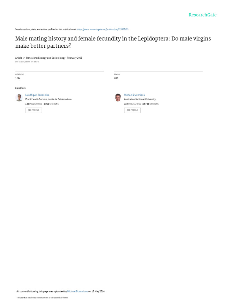 Male Mating History and Female Fecundity in The Le | PDF | Effect Size ...