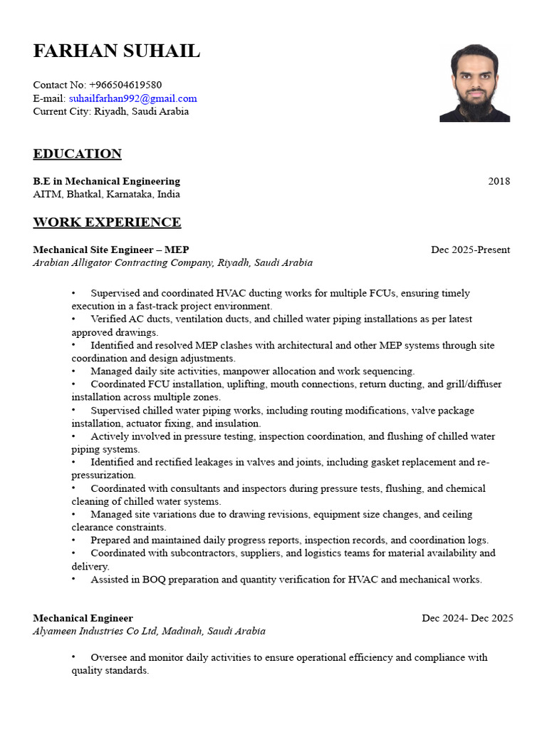 Farhan Suhail-Mechanical Engineer | PDF | Duct (Flow) | Mechanical ...